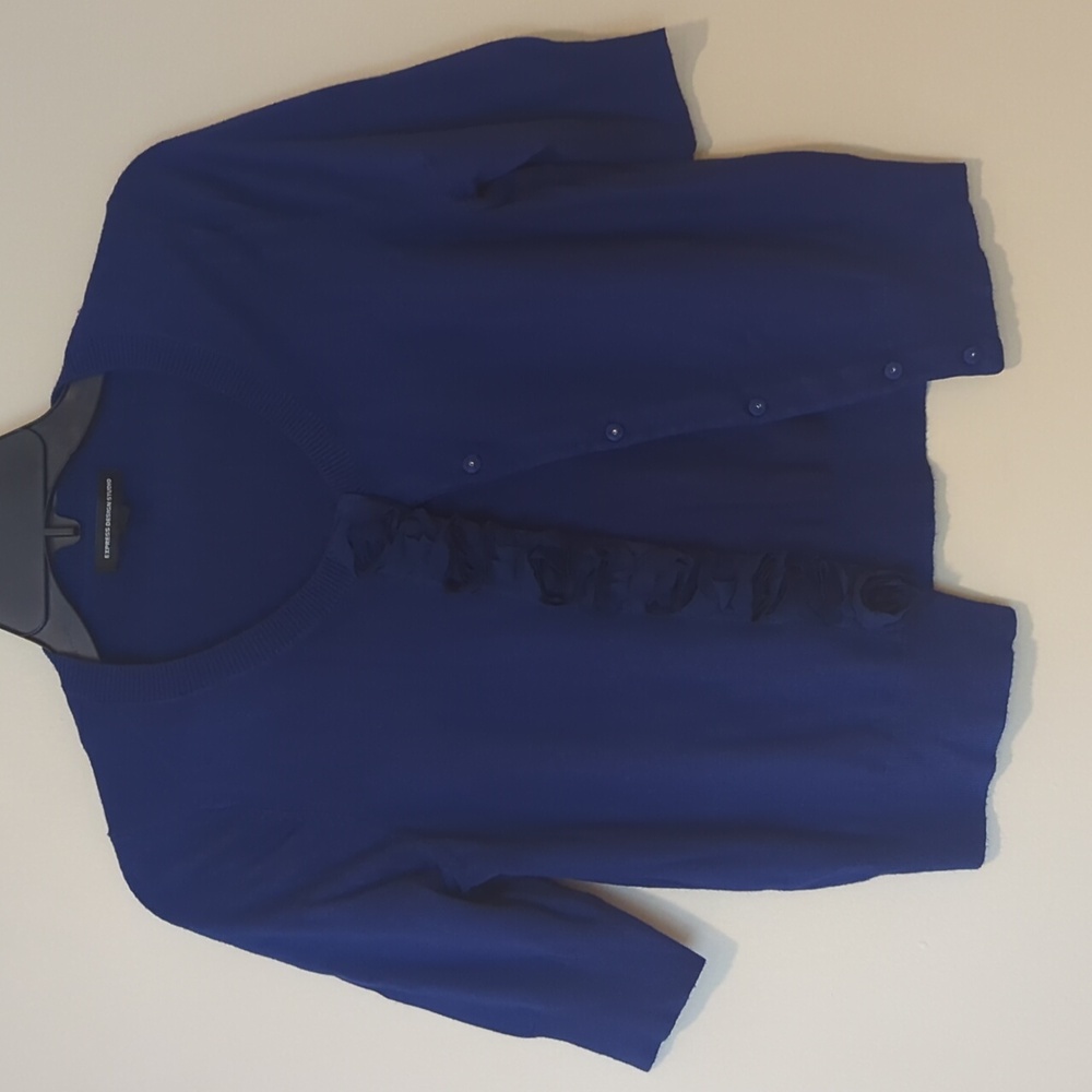 Express Design Studio Royal Blue Cardigan w/Floral Button Detailing, Size M